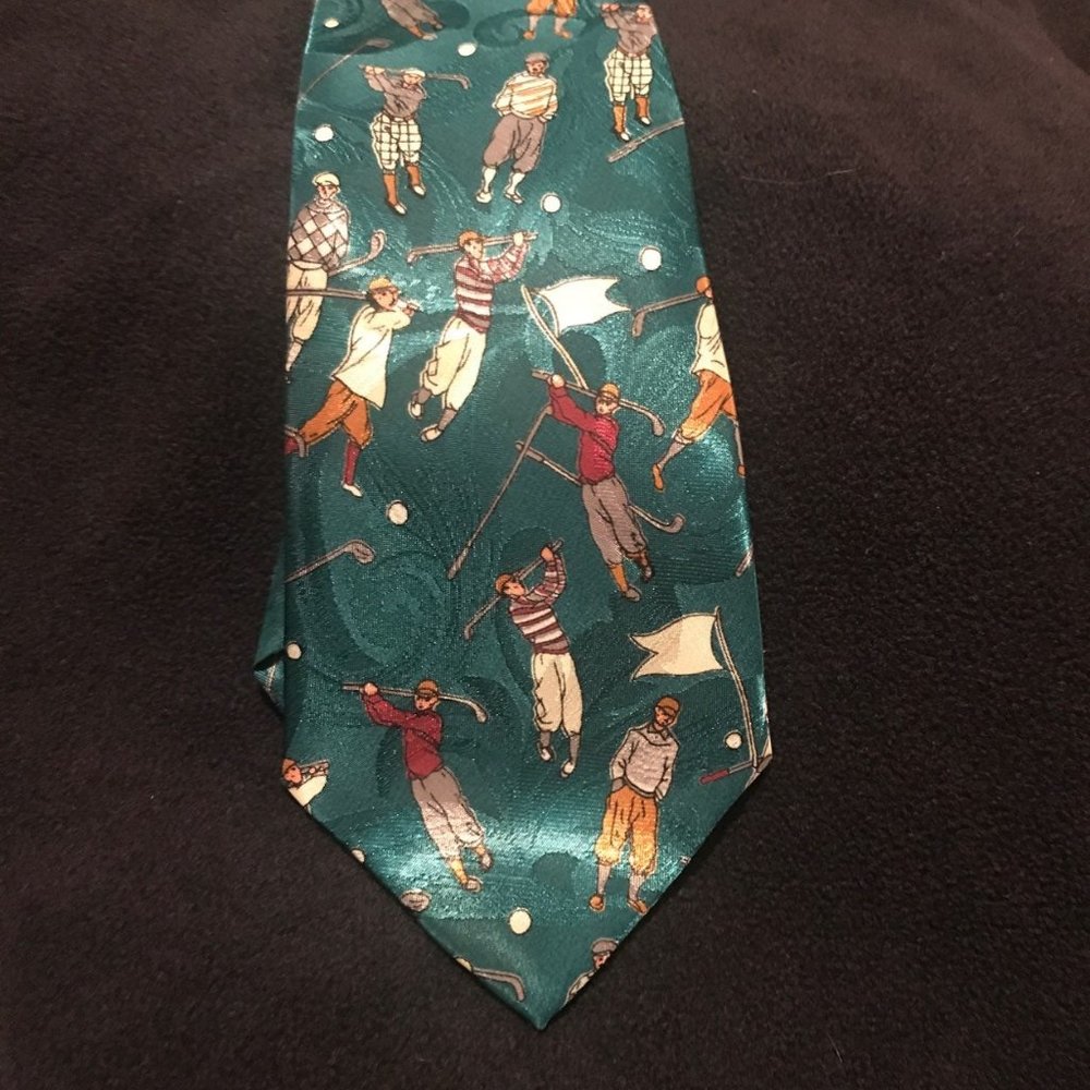 Gold City Antique Golf Print Silk Neck Tie